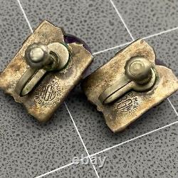 Vintage Mexico Frog Amethyst Sterling Silver Dimensional Screw on Earrings