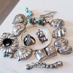 Vintage Mexico Sterling 925 8 Earrings Onyx Jade 2 Brooch Bracelet Ring Necklace