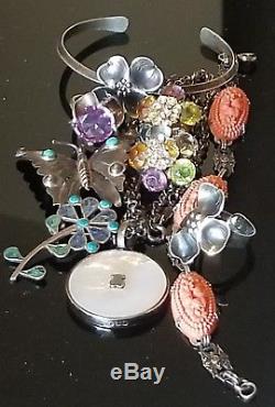 Vintage Mexico Sterling Rings Earrings Bracelet Brooch Necklace Jewelry Lot
