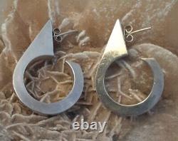 Vintage Mexico Sterling Silver Modernist Thick Hoop Earrings 925