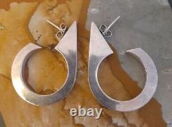 Vintage Mexico Sterling Silver Modernist Thick Hoop Earrings 925