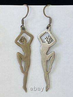 Vintage Mexico Taxco AJC Sterling Silver Modernist Figurine Dangle Earrings