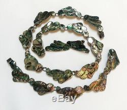 Vintage Mexico Taxco Martinez Sterling Abalone Necklace Bracelet Earrings Set