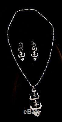 Vintage Mexico Taxco Sterling Silver Fish Necklace Earrings MMC MAB Eagle MCM