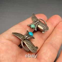 Vintage Mexico Turquoise Flower Sterling Silver 950 Screw Back Earrings