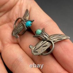 Vintage Mexico Turquoise Flower Sterling Silver 950 Screw Back Earrings