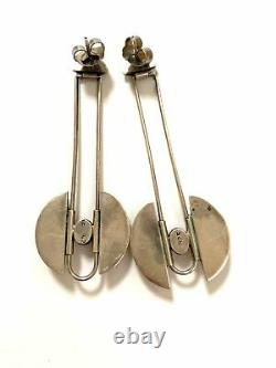 Vintage Mid Century Modern Amethyst Sterling Silver Drop Dangle Earrings Deco