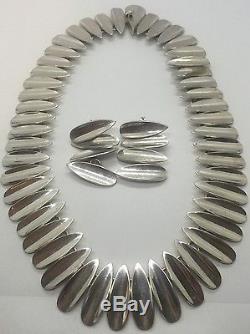 Vintage Mid Century Modern Sterling Silver 925 TN-75 Mexico Earrings Necklace
