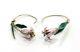 Vintage Mid Century Sterling Silver 925 Purple Green Enamel Flower Earrings