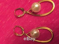 Vintage Mikimoto 18K Gold Sterling Silver Pearl Teardrop Lever-back Earrings