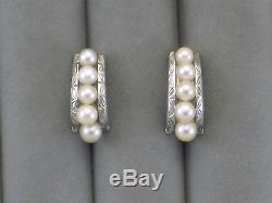 Vintage Mikimoto 5 Five Pearl 950 Sterling Silver Clip Half Hoop Earrings Signed