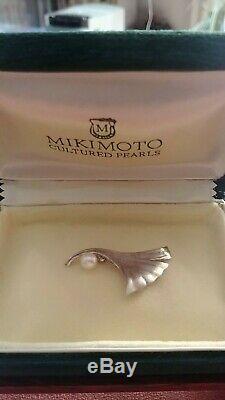 Vintage Mikimoto 6.3 mm Pearl Earrings & Brooch Sterling silver in original box