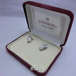 Vintage! Mikimoto Akoya Pearl Sterling Silver Screw Back Earrings 7MM Auth
