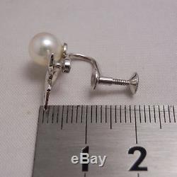 Vintage! Mikimoto Akoya Pearl Sterling Silver Screw Back Earrings 7MM Auth