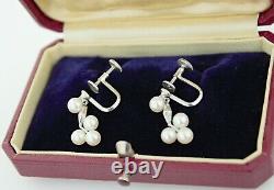 Vintage Mikimoto Culture Pearls Earring Screw Back Sterling Silver