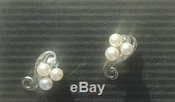 Vintage Mikimoto Pearl/Sterling Earrings Lily of the Valley