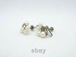 Vintage Mikimoto Pearl Sterling Silver Screwback Earrings, with box