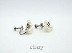 Vintage Mikimoto Pearl Sterling Silver Screwback Earrings, with box