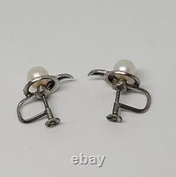 Vintage Mikimoto Sterling Silver Akoya Pearl Screwback Earrings Original Box