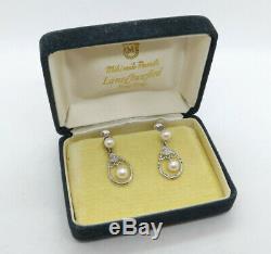 Vintage Mikimoto Sterling Silver Drop Screwback Pearl Earrings, with box, 3.2g