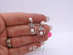 Vintage Mikimoto Sterling Silver Drop Screwback Pearl Earrings, with box, 3.2g