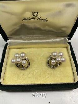 Vintage Mikimoto Sterling Silver Screw Clip on Pearl Earring with Original Box