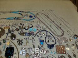 Vintage Modern Sterling Silver Jewelry Lot 1626 grams Rings Pins Earrings + EUC