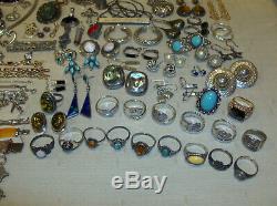 Vintage Modern Sterling Silver Jewelry Lot 1626 grams Rings Pins Earrings + EUC