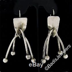Vintage Modernist Art Smith. 925 Sterling Silver Tube Bead Drop Dangle Earrings
