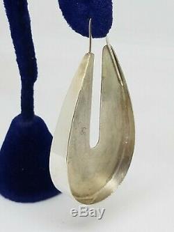 Vintage Modernist Artisan Sterling Silver Hoop Earrings Signed