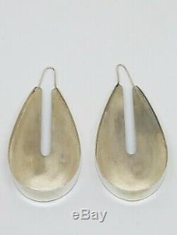 Vintage Modernist Artisan Sterling Silver Hoop Earrings Signed