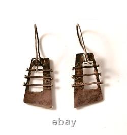 Vintage Modernist Earrings and Ring Sterling Silver Set Abstract Design Work MCM