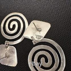 Vintage Modernist Estate Sterling Silver Spiral Rhombus Dangle Earrings 1 7/8