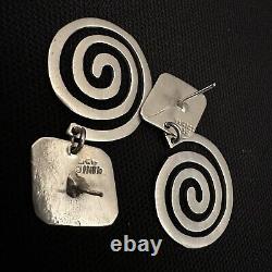 Vintage Modernist Estate Sterling Silver Spiral Rhombus Dangle Earrings 1 7/8