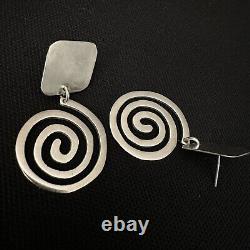 Vintage Modernist Estate Sterling Silver Spiral Rhombus Dangle Earrings 1 7/8