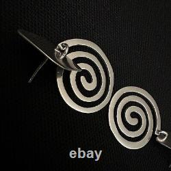 Vintage Modernist Estate Sterling Silver Spiral Rhombus Dangle Earrings 1 7/8