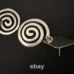 Vintage Modernist Estate Sterling Silver Spiral Rhombus Dangle Earrings 1 7/8