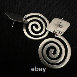 Vintage Modernist Estate Sterling Silver Spiral Rhombus Dangle Earrings 1 7/8