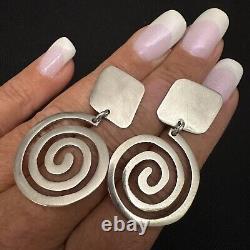 Vintage Modernist Estate Sterling Silver Spiral Rhombus Dangle Earrings 1 7/8