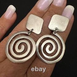 Vintage Modernist Estate Sterling Silver Spiral Rhombus Dangle Earrings 1 7/8