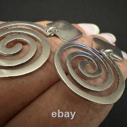 Vintage Modernist Estate Sterling Silver Spiral Rhombus Dangle Earrings 1 7/8