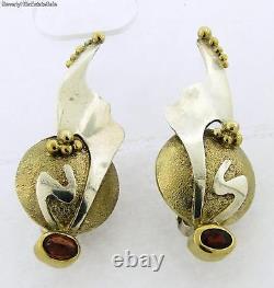 Vintage Modernist Gilt Sterling Silver Garnet Earrings