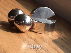 Vintage Modernist Mexico Taxco Sterling Silver Designer Large & Bold Earrings