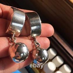 Vintage Modernist Mexico Taxco Sterling Silver Designer Large & Bold Earrings