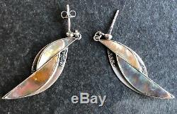 Vintage Modernist Mid Century Scandinavian Earrings, Sterling Silver Abalone