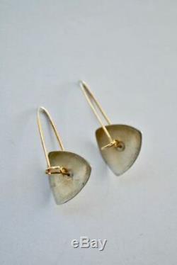 Vintage Modernist Pearl Sterling Silver Gold Wash Long Drop Earrings
