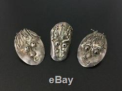 Vintage Modernist Sterling Silver Weird Faces Earrings Ring Size 6.25 Set