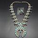 Vintage Navajo Cast Sterling Silver Squash Blossom Necklace Earring Set Turquois
