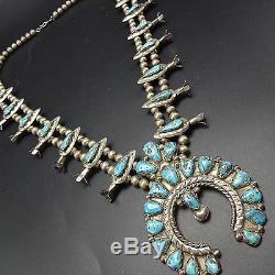 Vintage NAVAJO Cast Sterling Silver SQUASH BLOSSOM Necklace Earring SET Turquois