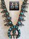 Vintage Navajo Cast Sterling & Turquoise Squash Blossom Necklace & Earrings Set